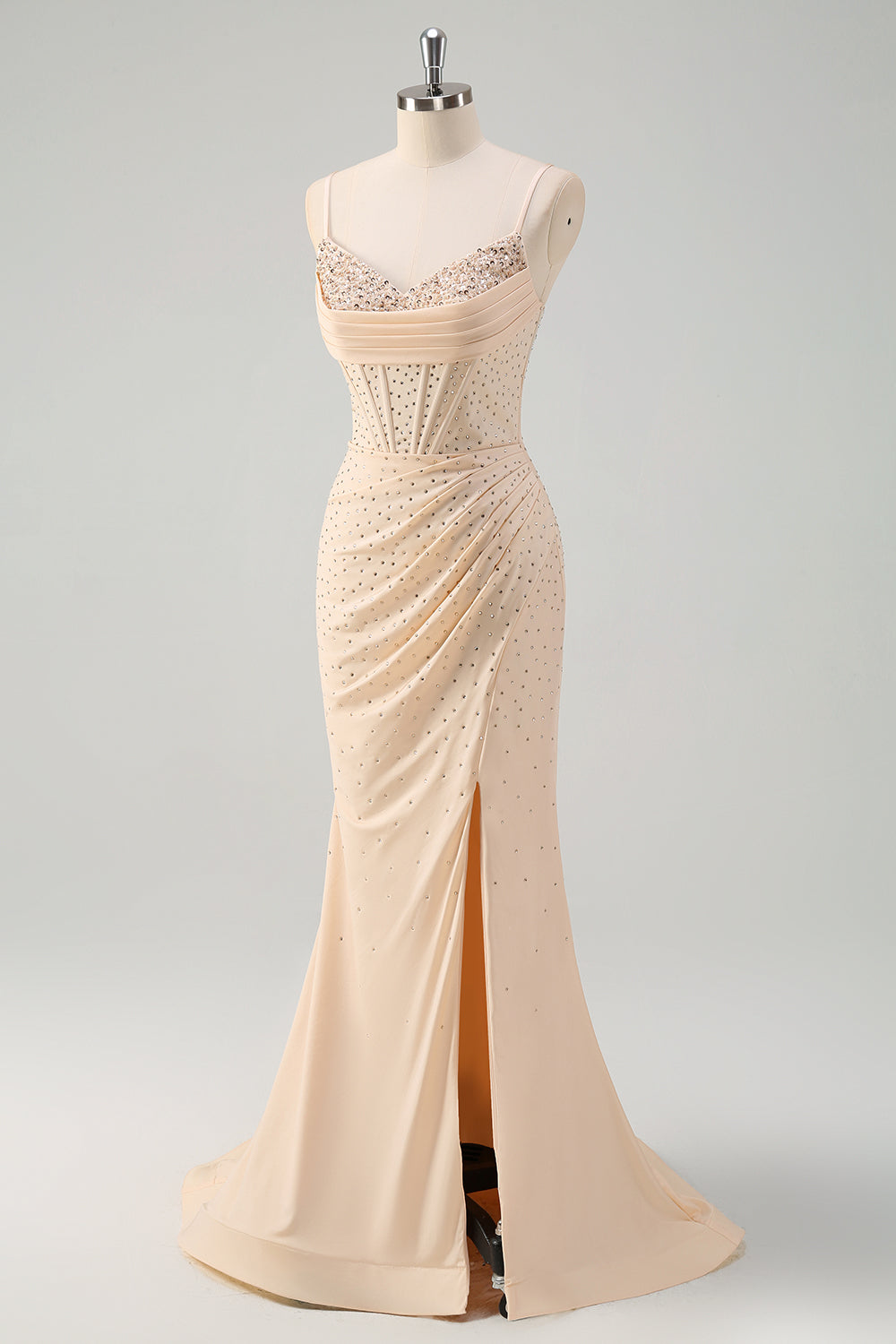 Yellow Spaghetti Straps Beaded Mermaid Prom Dress with Slit