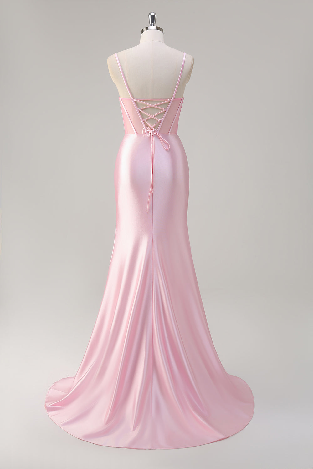 Pink Sweetheart Corset Satin Mermaid Prom Dress with Slit