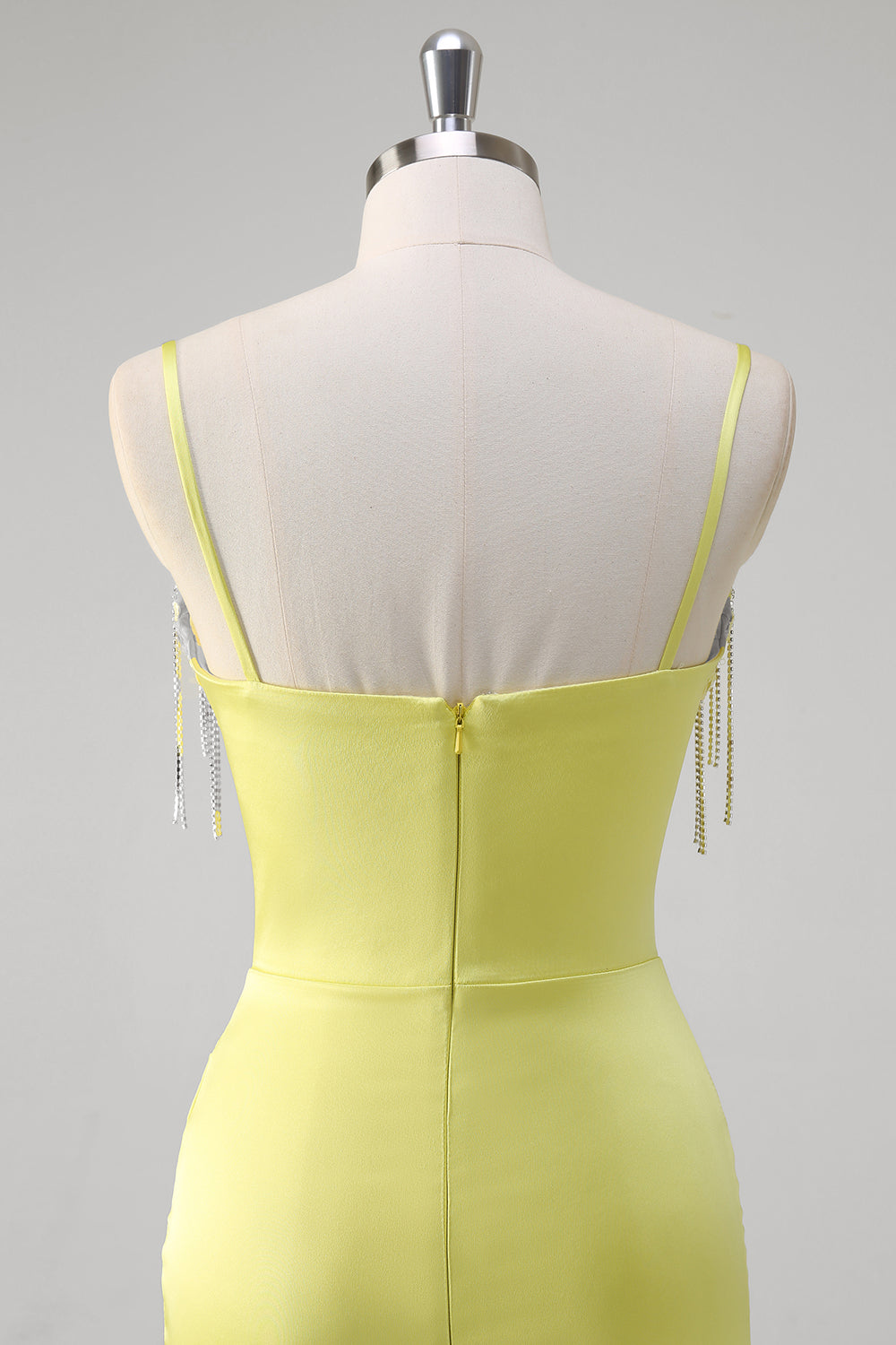 Yellow Corset Beaded Mermaid Satin Prom Dress with Slit