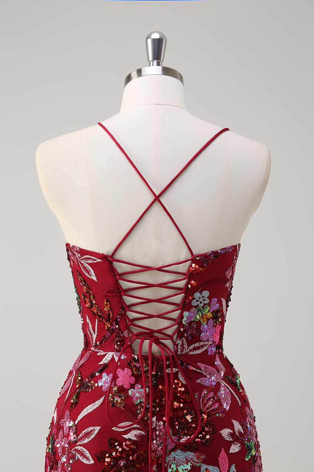 Burgundy Sequined Applique Mermaid Prom Dress with Slit