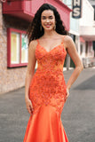 Orange Mermaid Corset Beaded Long Prom Dress