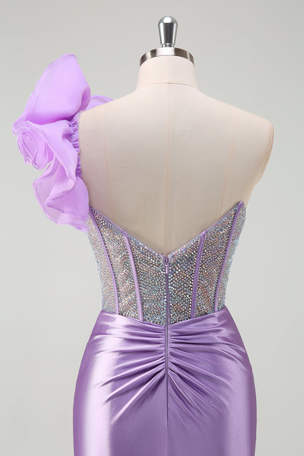 Lilac Mermaid Beaded Corset Boning One Shoulder Prom Dress with Slit