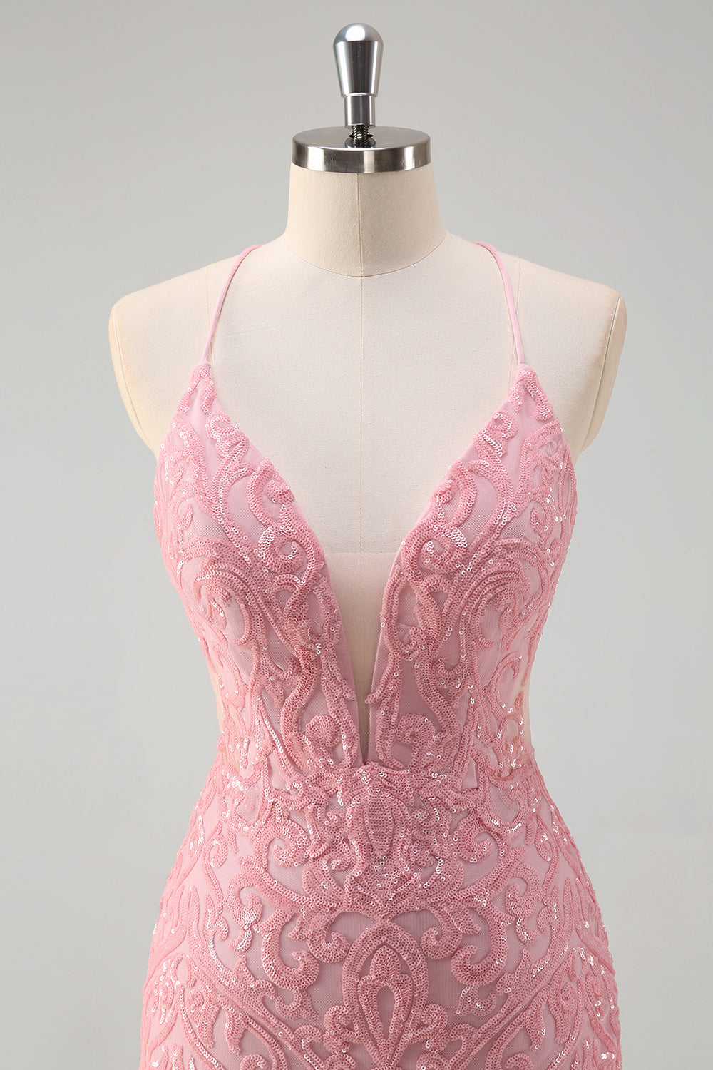 Glitter Pink Spaghetti Straps Mermaid Long Prom Dress with Feathers