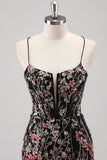 Black Spaghetti Straps Sequined Mermaid Prom Dress with Embroidery