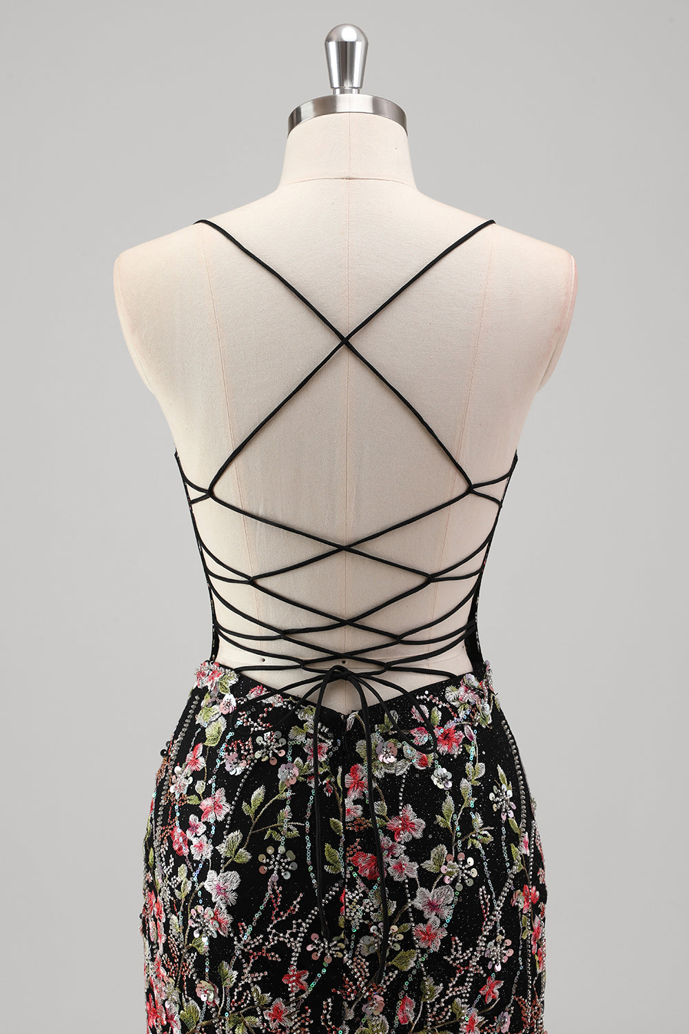 Black Spaghetti Straps Sequined Mermaid Prom Dress with Embroidery