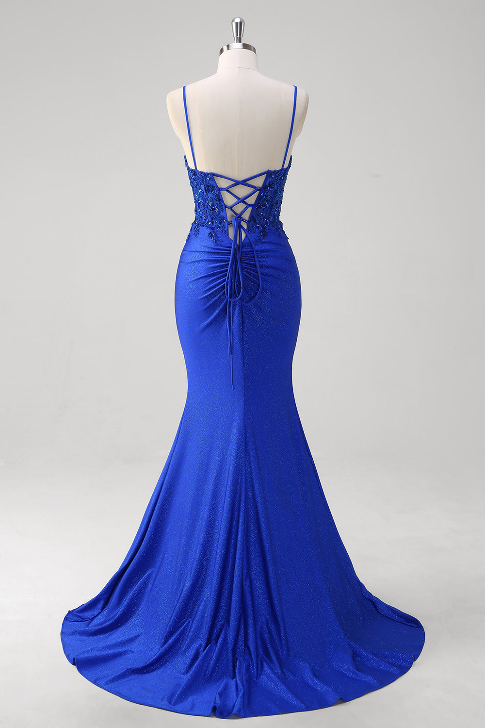 Glitter Royal Blue Sequins Beaded Mermaid Prom Dress with Slit