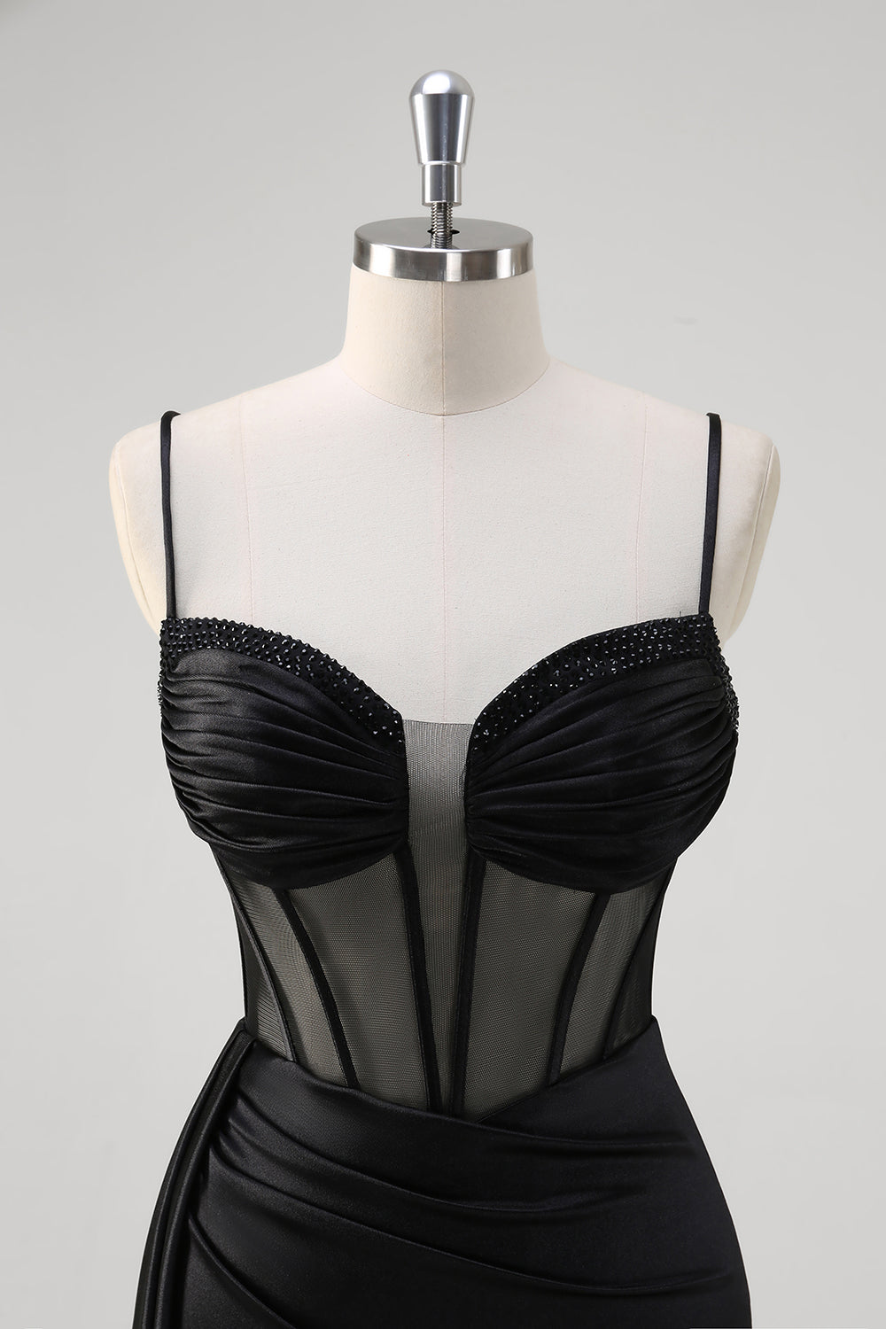 Black Spaghetti Straps Corset Mermaid Prom Dress with Slit