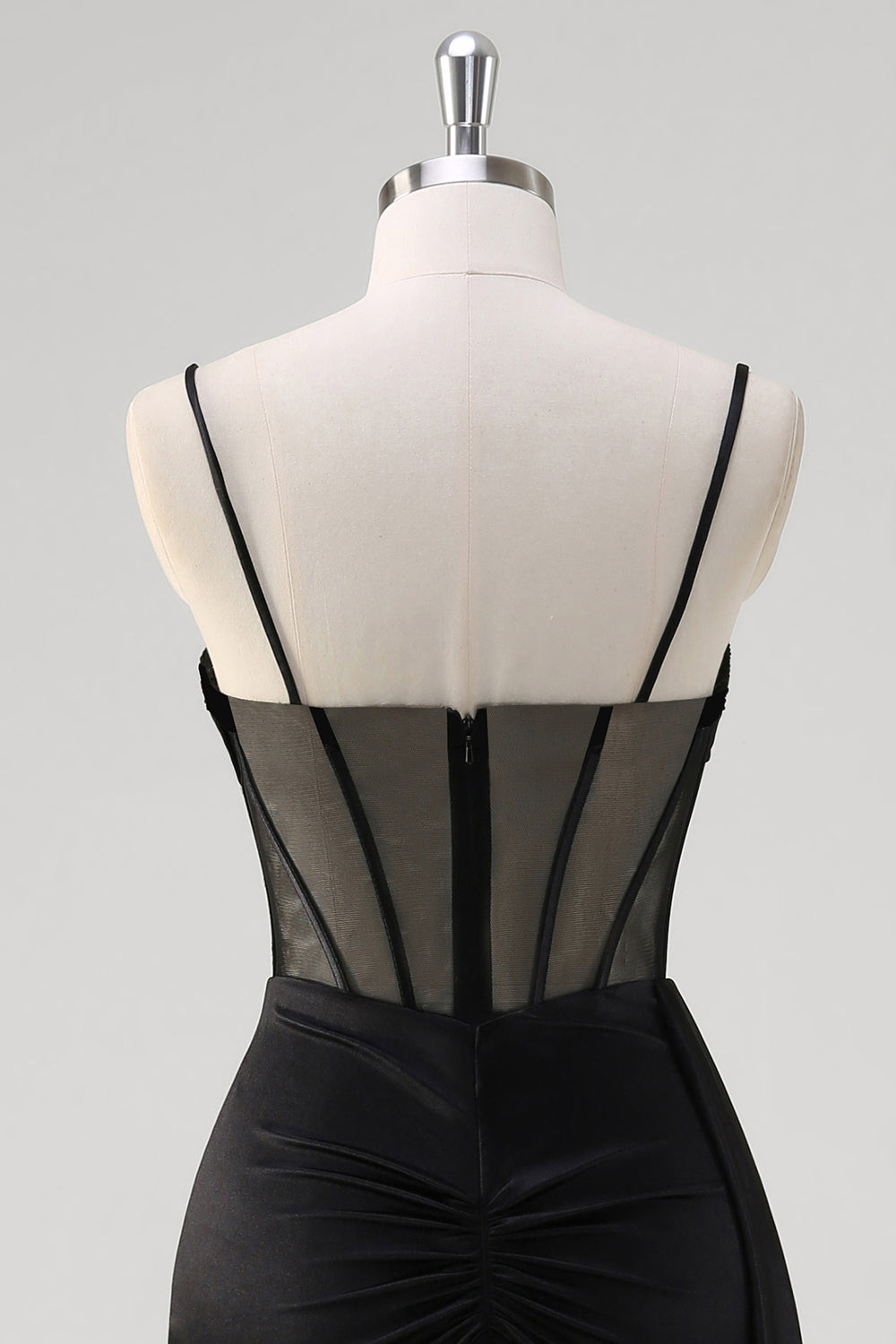 Black Spaghetti Straps Corset Mermaid Prom Dress with Slit
