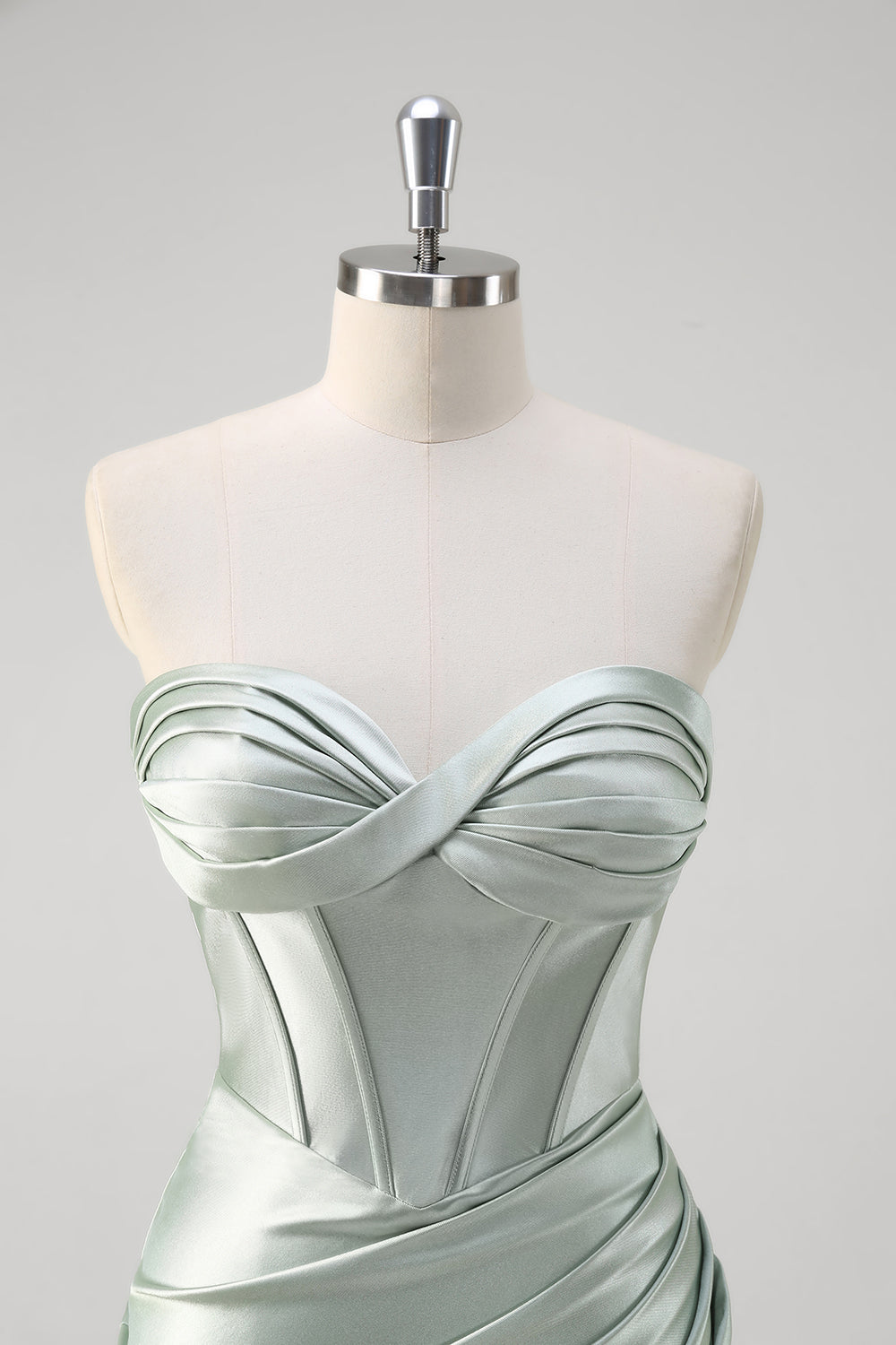 Matcha Satin Strapless Corset Mermaid Prom Dress with Slit