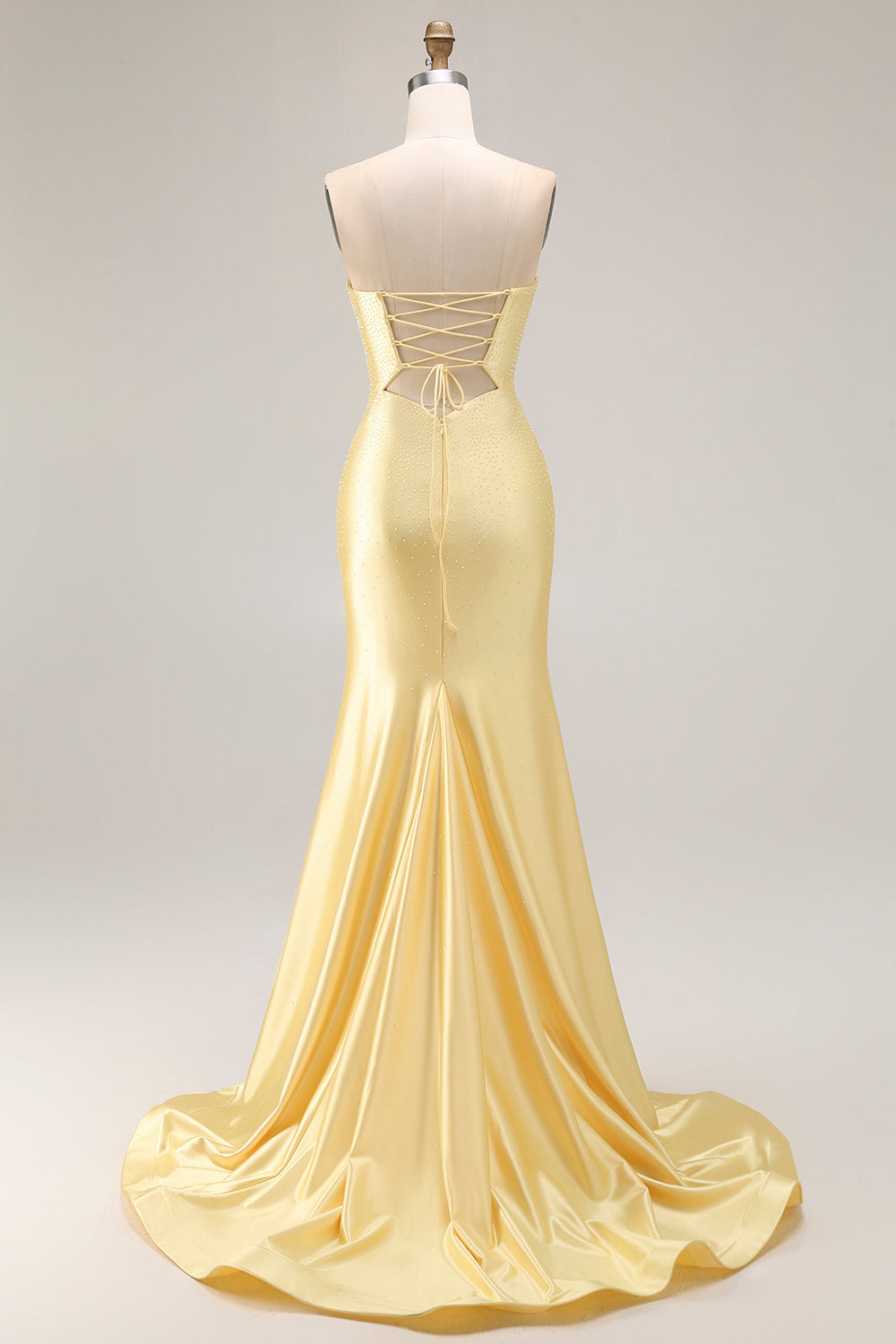 Sparkly Yellow Mermaid Beaded Cut Out Long Prom Dress with Slit