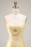 Sparkly Yellow Mermaid Beaded Cut Out Long Prom Dress with Slit