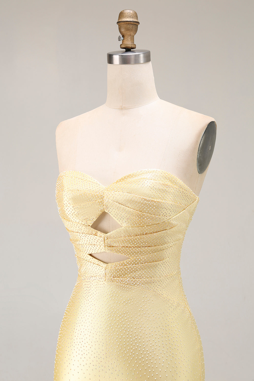 Sparkly Yellow Mermaid Beaded Cut Out Long Prom Dress with Slit