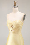 Sparkly Yellow Mermaid Beaded Cut Out Long Prom Dress with Slit