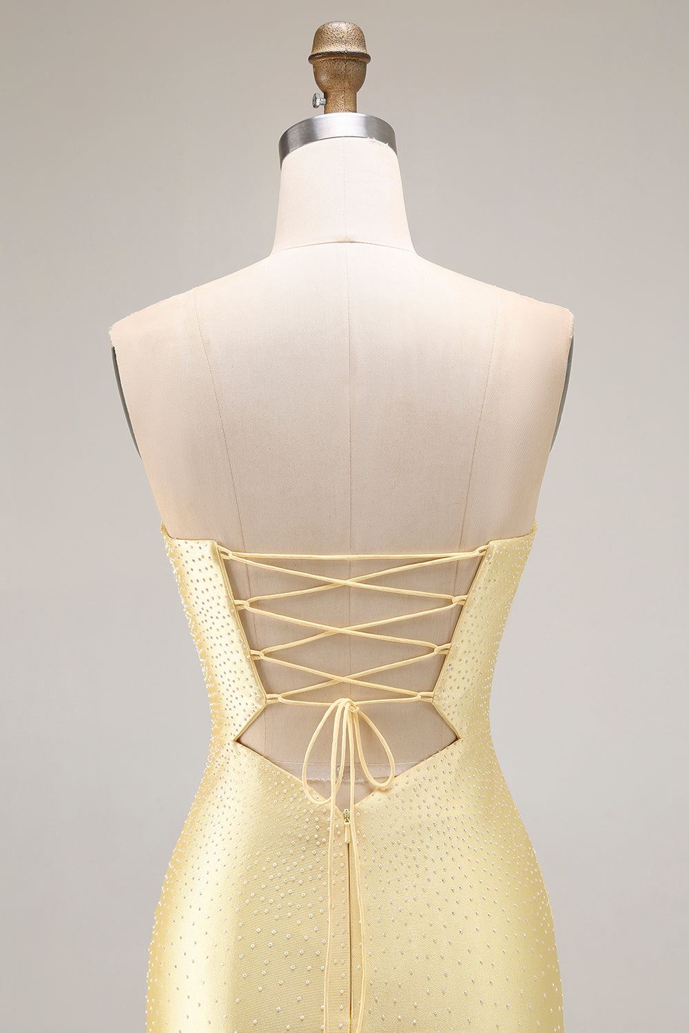 Sparkly Yellow Mermaid Beaded Cut Out Long Prom Dress with Slit