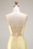 Sparkly Yellow Mermaid Beaded Cut Out Long Prom Dress with Slit