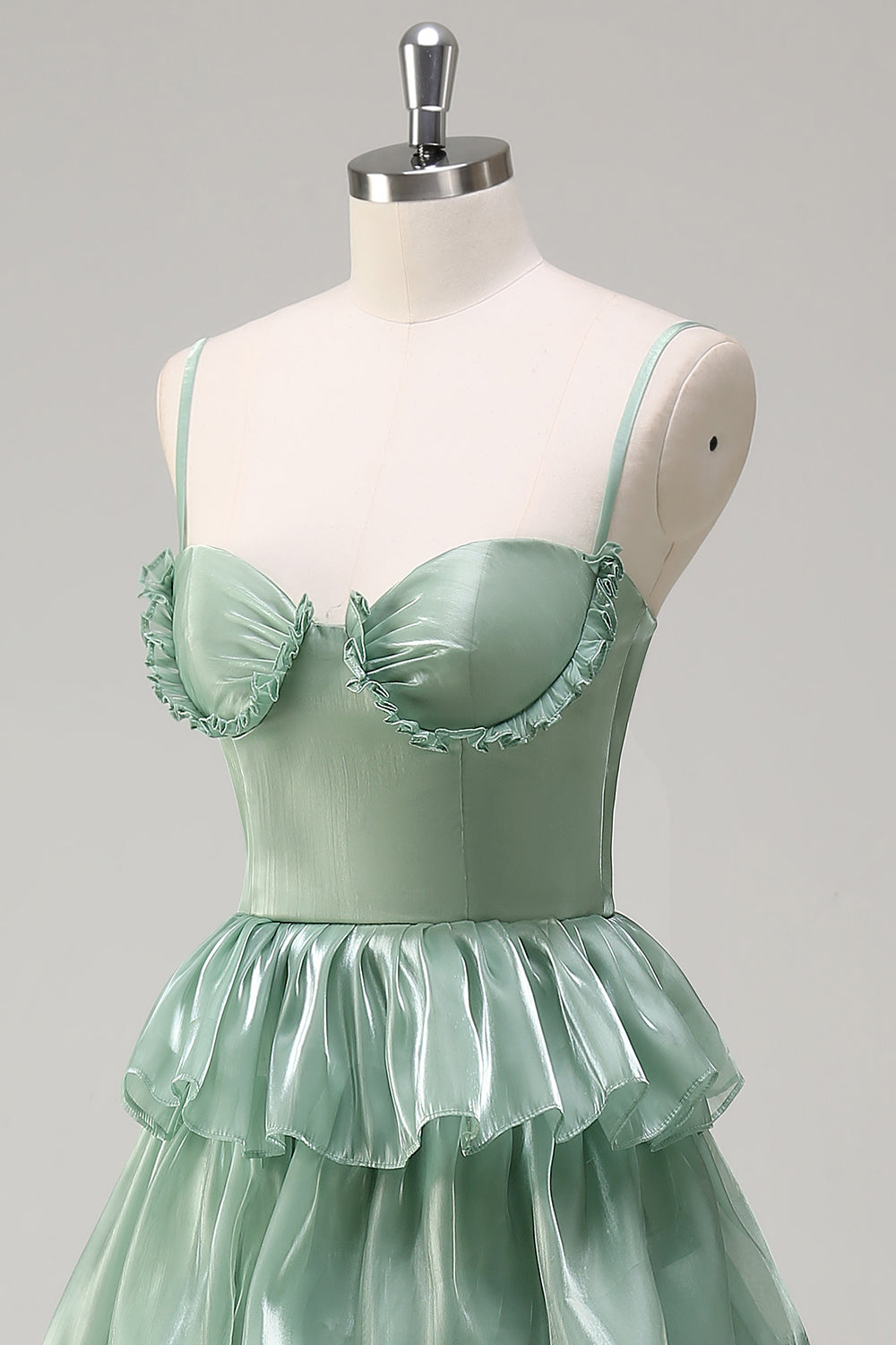 Dusty Sage Corset Tiered A-Line Bridesmaid Dress with Slit