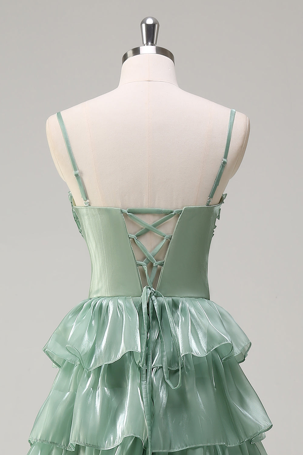 Dusty Sage Corset Tiered A-Line Bridesmaid Dress with Slit