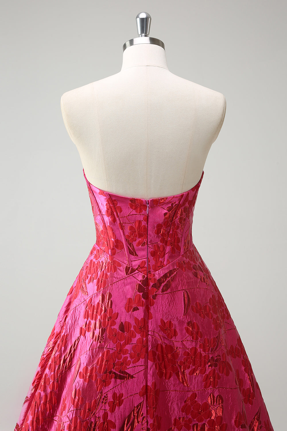 Fuchsia Sweetheart Corset Floral Ball Gown Prom Dress with Slit