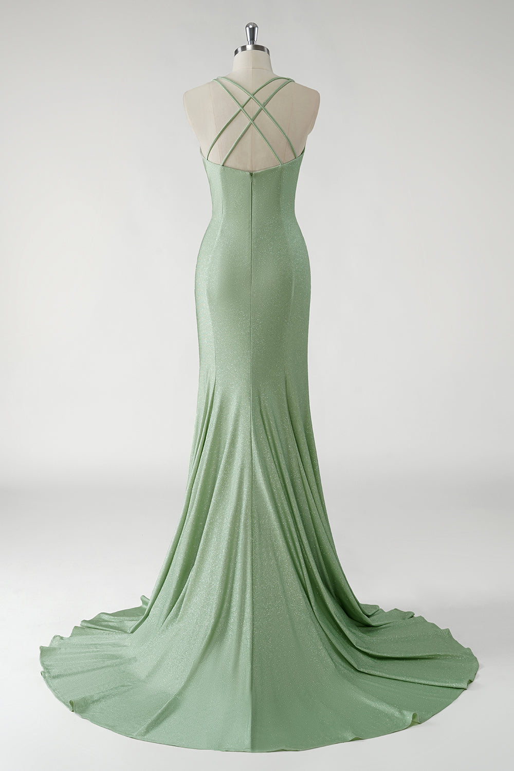 Glitter Green Mermaid V-Neck Flower Prom Dress