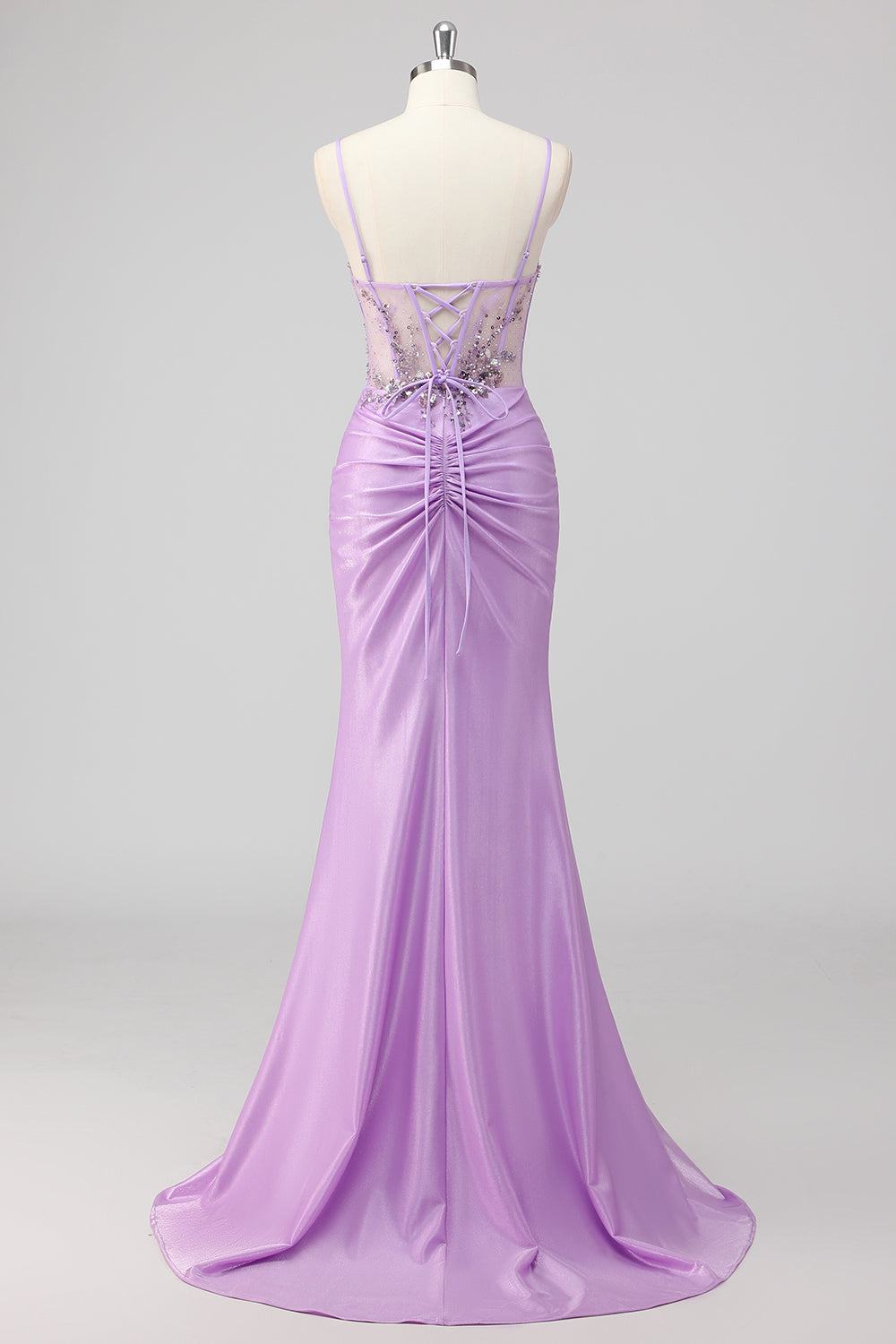 Sparkly Navy Mermaid Sequin Beaded Corset Maxi Prom Dress with Slit