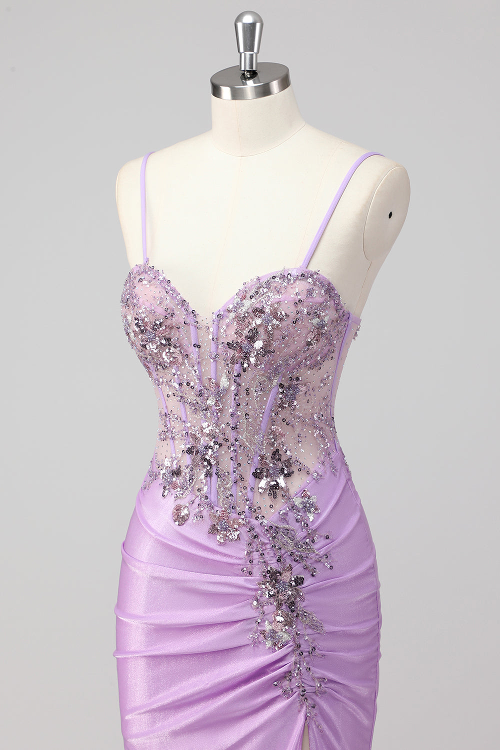 Sparkly Purple Mermaid Corset Sequin Maxi Prom Dress