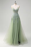 Lavender Corset Beaded Tulle Maxi Prom Dress with Slit