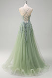 Lavender Corset Beaded Tulle Maxi Prom Dress with Slit