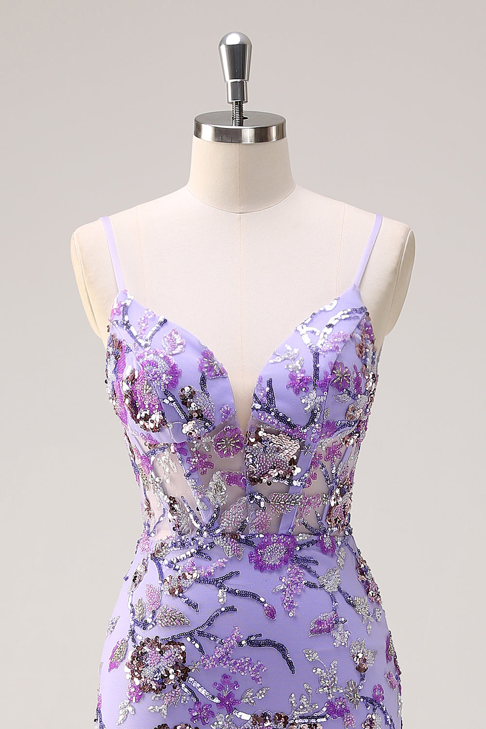 Sparkly Purple Spaghtti Straps Sequins Mermaid Prom Dress