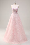 Pink Corset Sequined Applique Ball Gown Prom Dress with Pockets