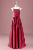 Dark Red A Line Spaghetti Straps Junior Bridesmaid Dress with Sash
