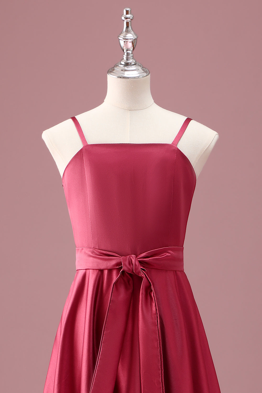 Dark Red A Line Spaghetti Straps Junior Bridesmaid Dress with Sash