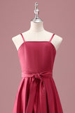 Dark Red A Line Spaghetti Straps Junior Bridesmaid Dress with Sash