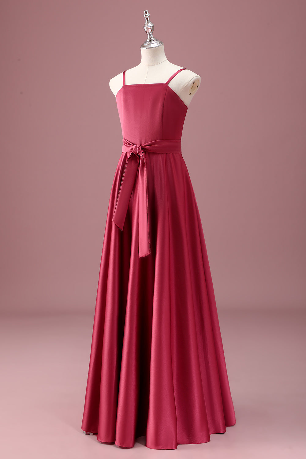 Dark Red A Line Spaghetti Straps Junior Bridesmaid Dress with Sash