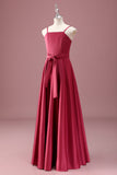 Dark Red A Line Spaghetti Straps Junior Bridesmaid Dress with Sash