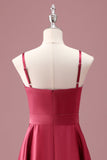 Dark Red A Line Spaghetti Straps Junior Bridesmaid Dress with Sash