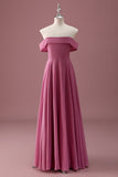 Desert Rose Off the Shoulder Chiffon A Line Pleated Junior Bridesmaid Dress
