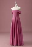 Desert Rose Off the Shoulder Chiffon A Line Pleated Junior Bridesmaid Dress