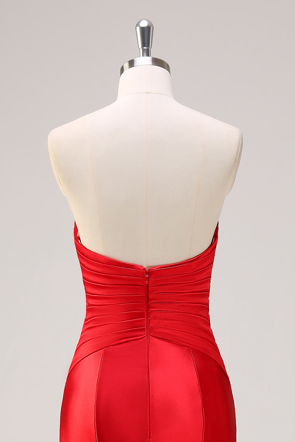 Red Strapless Keyhole Mermaid Satin Prom Dress with Bows