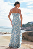 Lavender Flower Chiffon Ruffled Sheath Bridesmaid Dress with Slit