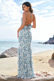 Lavender Flower Halter Chiffon Ruffled Bodycon Bridesmaid Dress