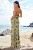 Lavender Flower Halter Chiffon Ruffled Bodycon Bridesmaid Dress