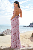 Lavender Flower Halter Chiffon Ruffled Bodycon Bridesmaid Dress