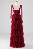 Burgundy Sweetheart A Line Tiered Formal Dress with Bows