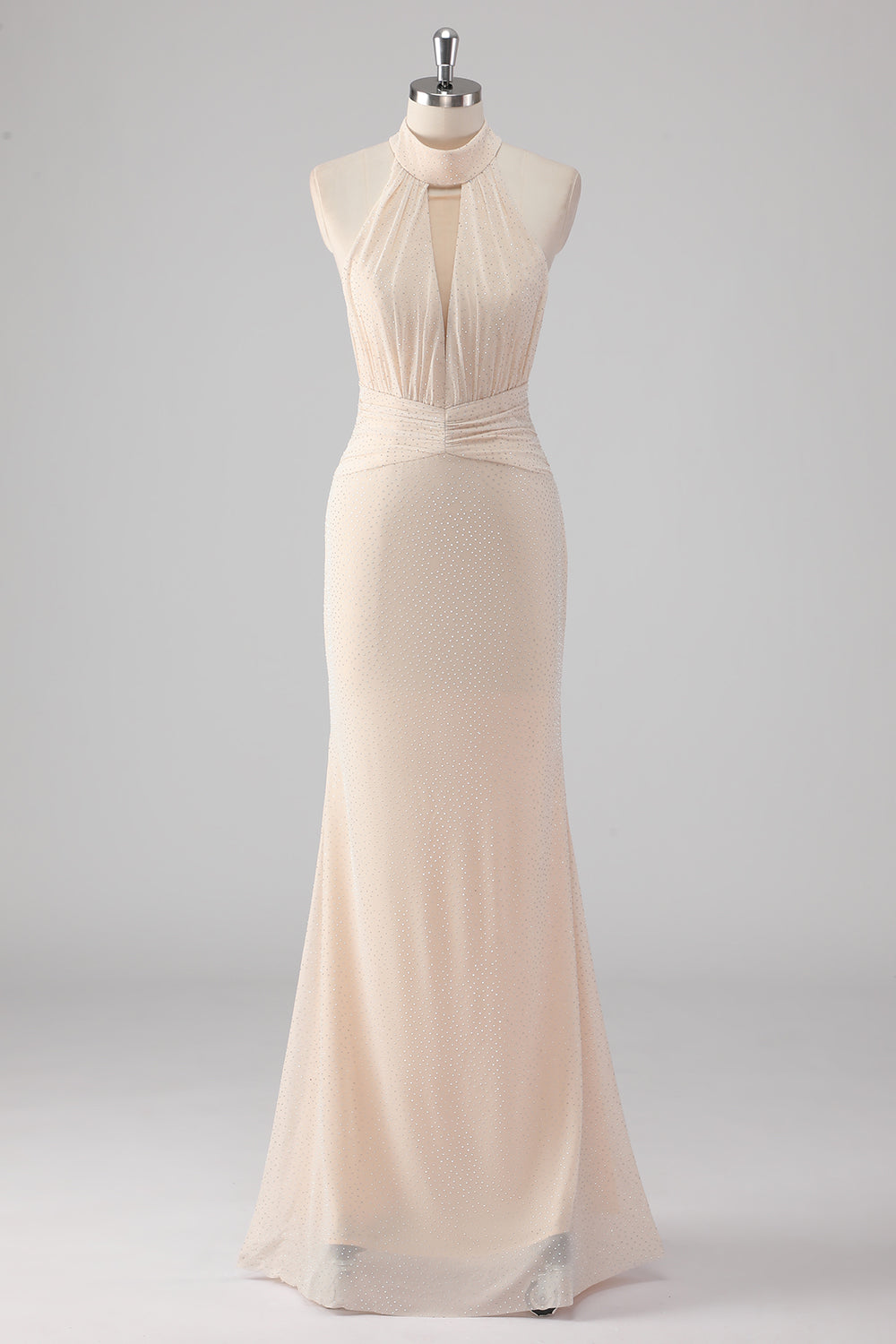 Glitter Cream Halter Keyhole Mermaid Formal Dress