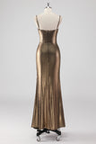 Metallic Golden Spaghetti Straps Mermaid Formal Dress