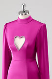 Fuchsia Long Sleeves Keyhole Bodycon Short Formal Dress