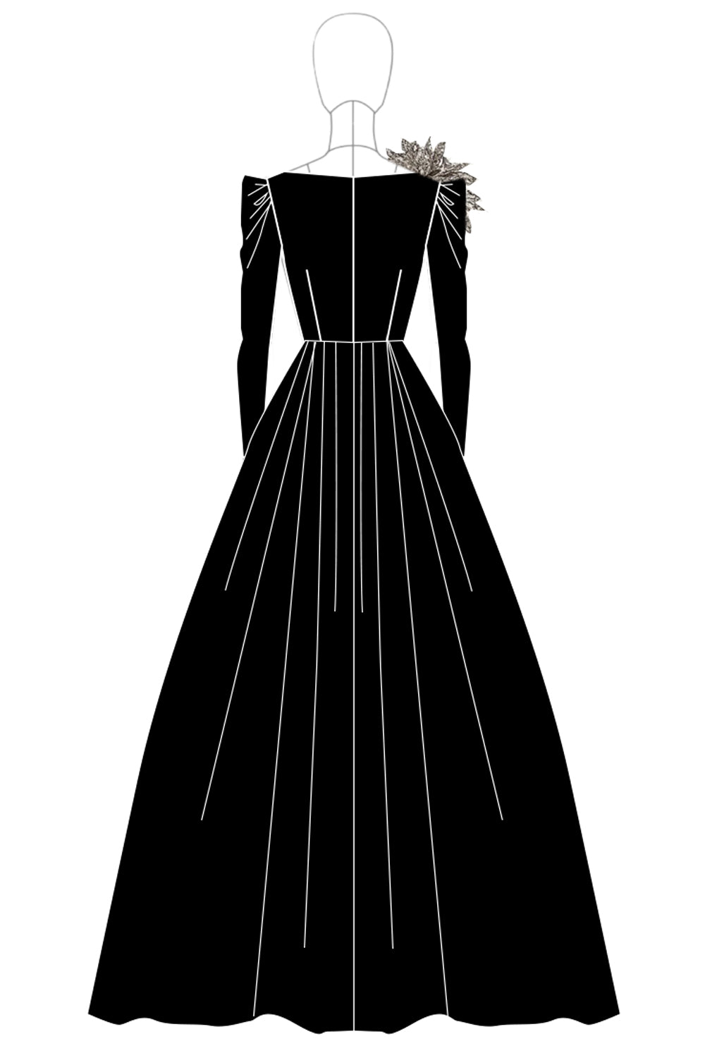 Black Ball Gown Satin Long Sleeves Formal Dress