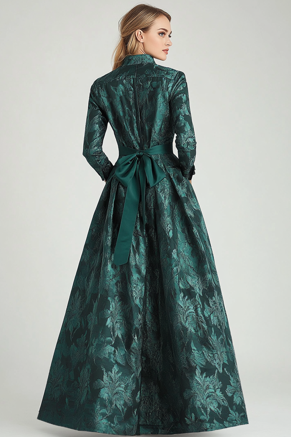 Dark Green Jacquard A-Line Mother of the Bride Dress with Slit