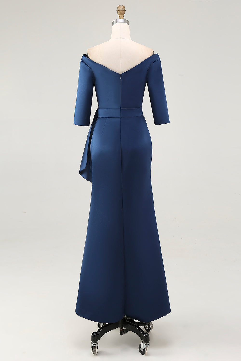 Navy Off the Shoulder Sheath Mother of the Bride Dress with Sash