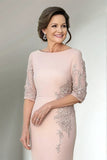 Champagne Jewel Neck Sheath Mother of the Bride Dress with Sequins